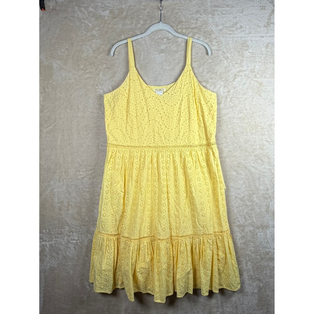 Sweet‎ Magnolia Womens XL Yellow Eyelet Cotton Tiered Midi Dress Sleeveless Boho